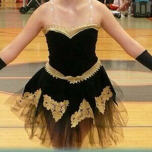 BALLET DRESS COSTUME LARGE CHILD 8-10 YO BLACK GOLD TUTU TULLE by ART STONE